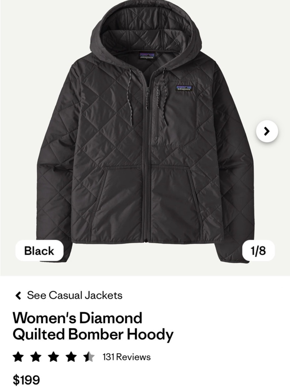 Patagonia Women's Black Diamond-Quilted Bomber Hoody
